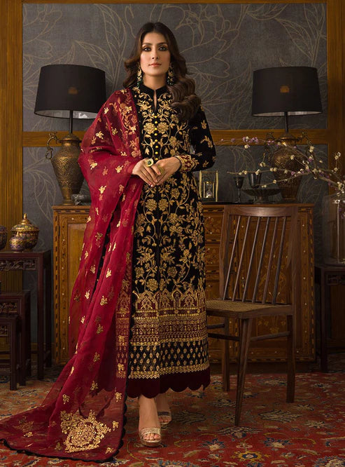 3PC Velvet Embroidered Shirt With Organza Embroidered Dupatta - 1030