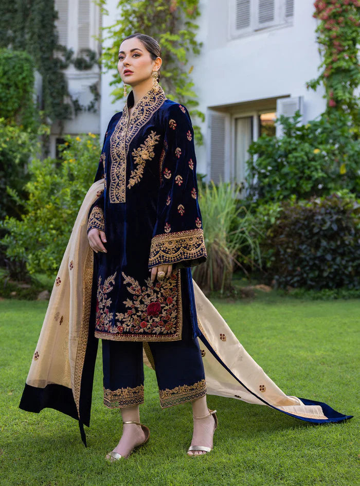 3 Piece Embroidered Velvet Dress - 1010