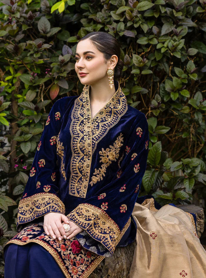 3 Piece Embroidered Velvet Dress - 1010
