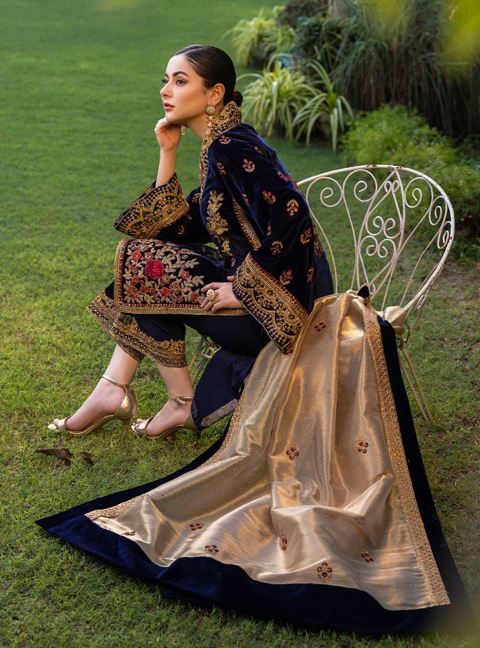 3 Piece Embroidered Velvet Dress - 1010