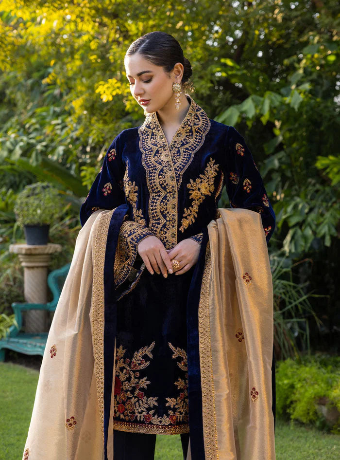 3 Piece Embroidered Velvet Dress - 1010