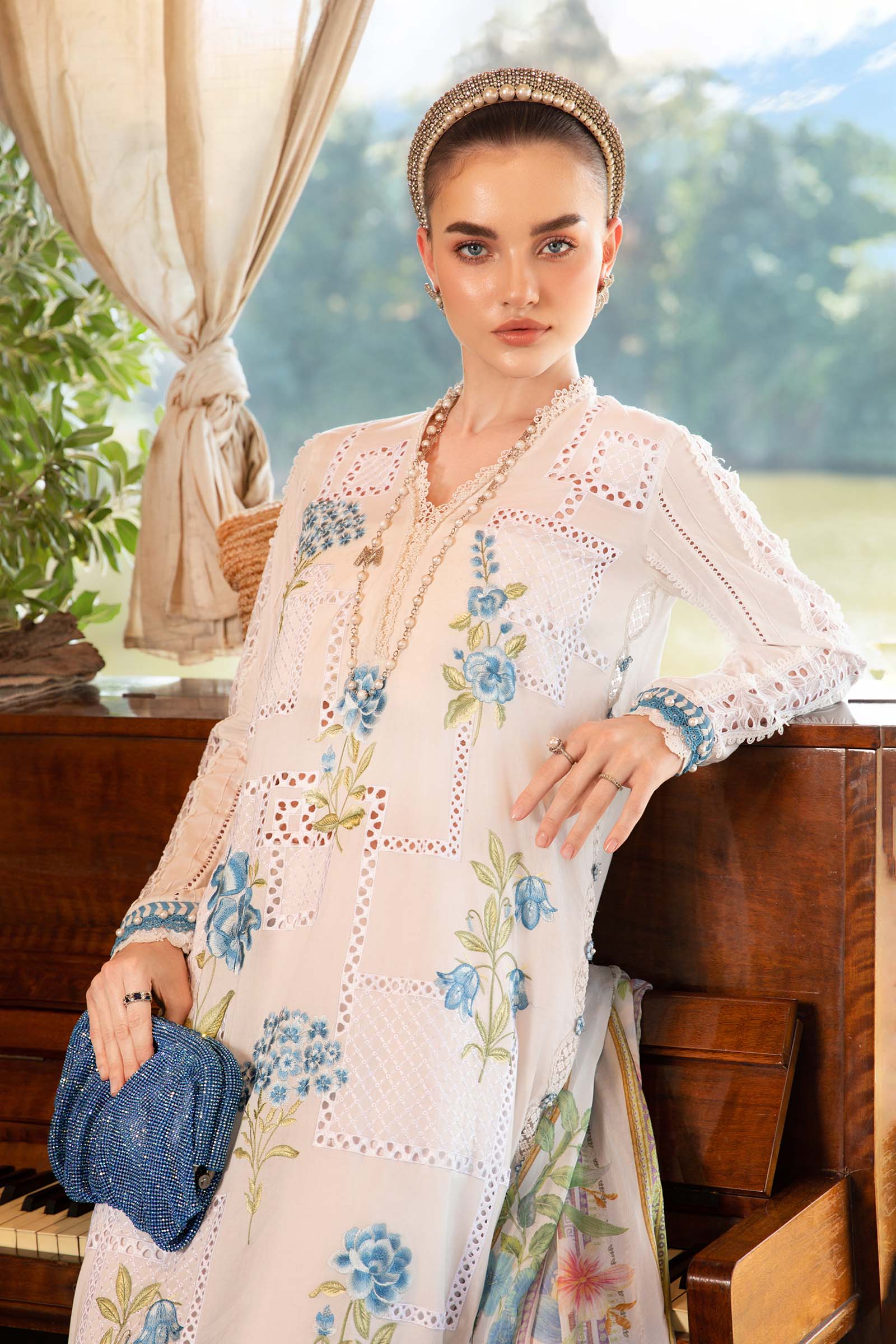 Maria B Chikenkari Embroidered lawn Three Piece MB-0126