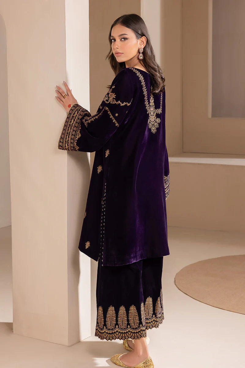 3piece Embroidered Velvet Dress - 1015