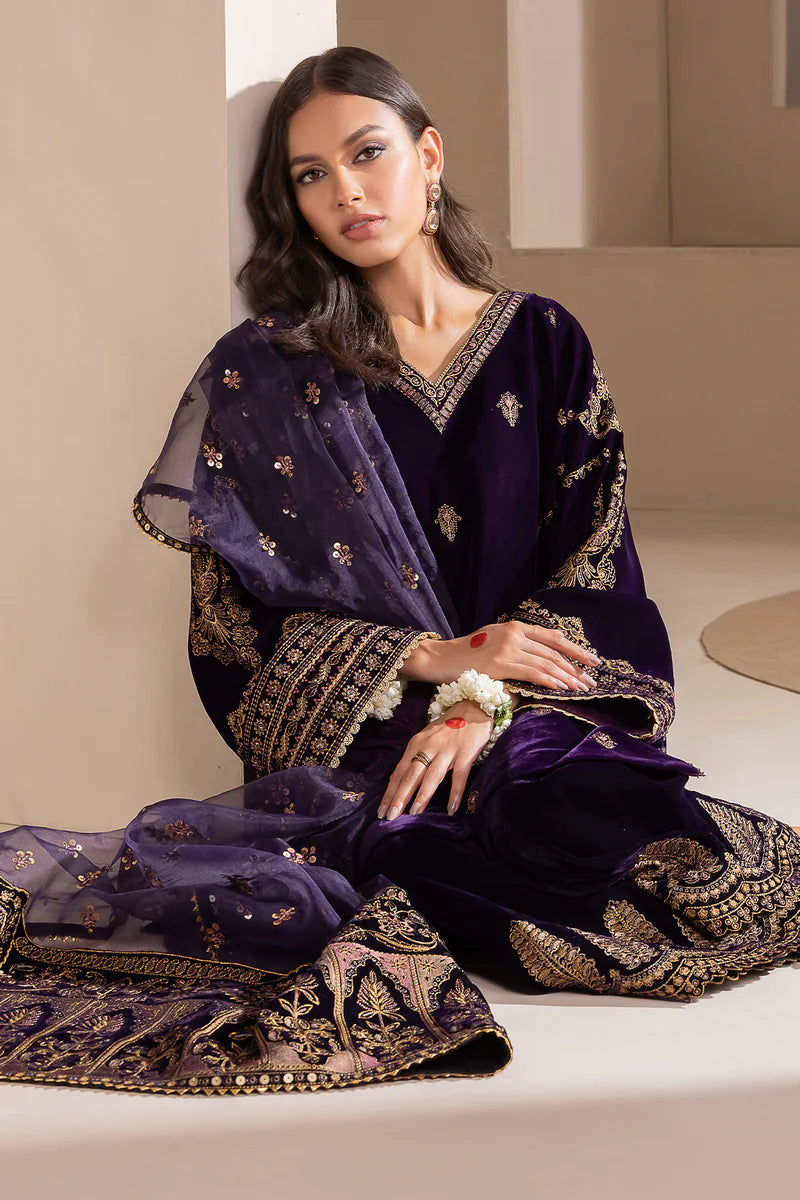 3piece Embroidered Velvet Dress - 1015