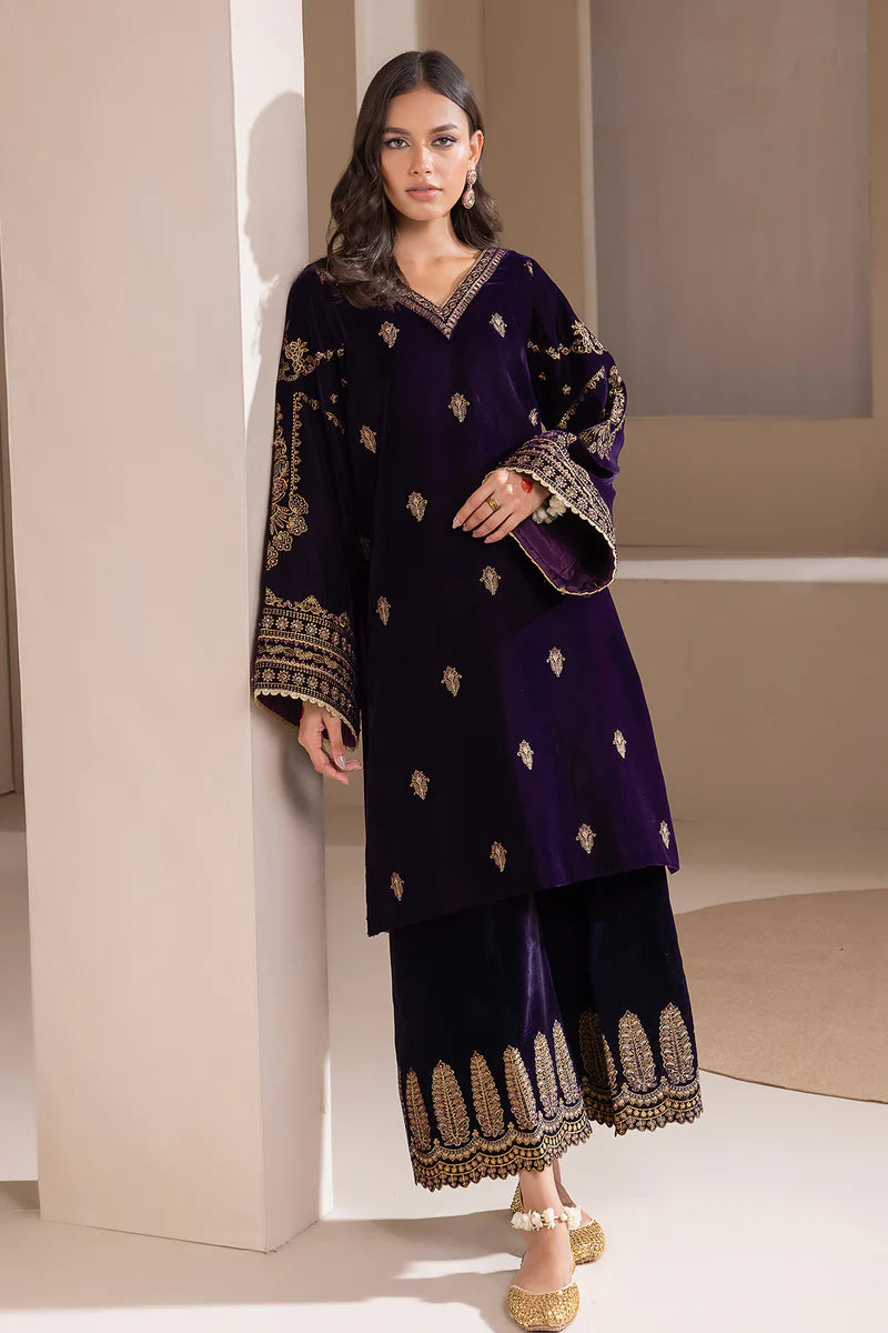 3piece Embroidered Velvet Dress - 1015