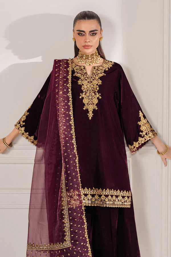 3 Piece Embroidered Velvet Dress - 1011
