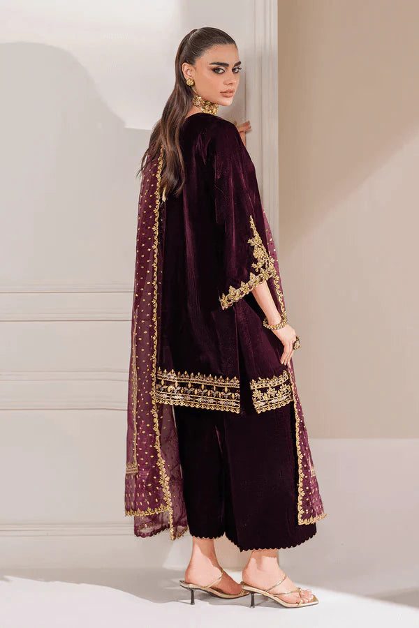 3 Piece Embroidered Velvet Dress - 1011