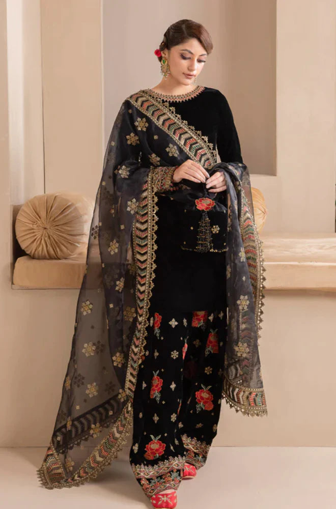 FCC ZC-125 Embroidered Velvet Three piece With Velvet Shawl Winter Collection