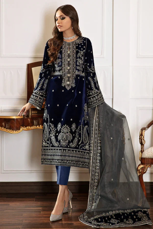 3PC Velvet Embroidered Dress - 1014