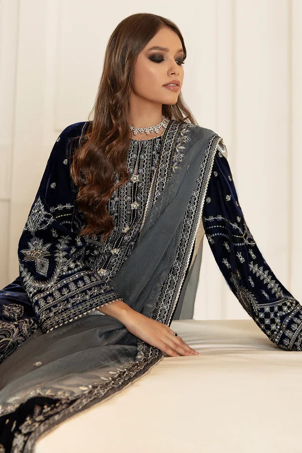 3PC Velvet Embroidered Dress - 1014