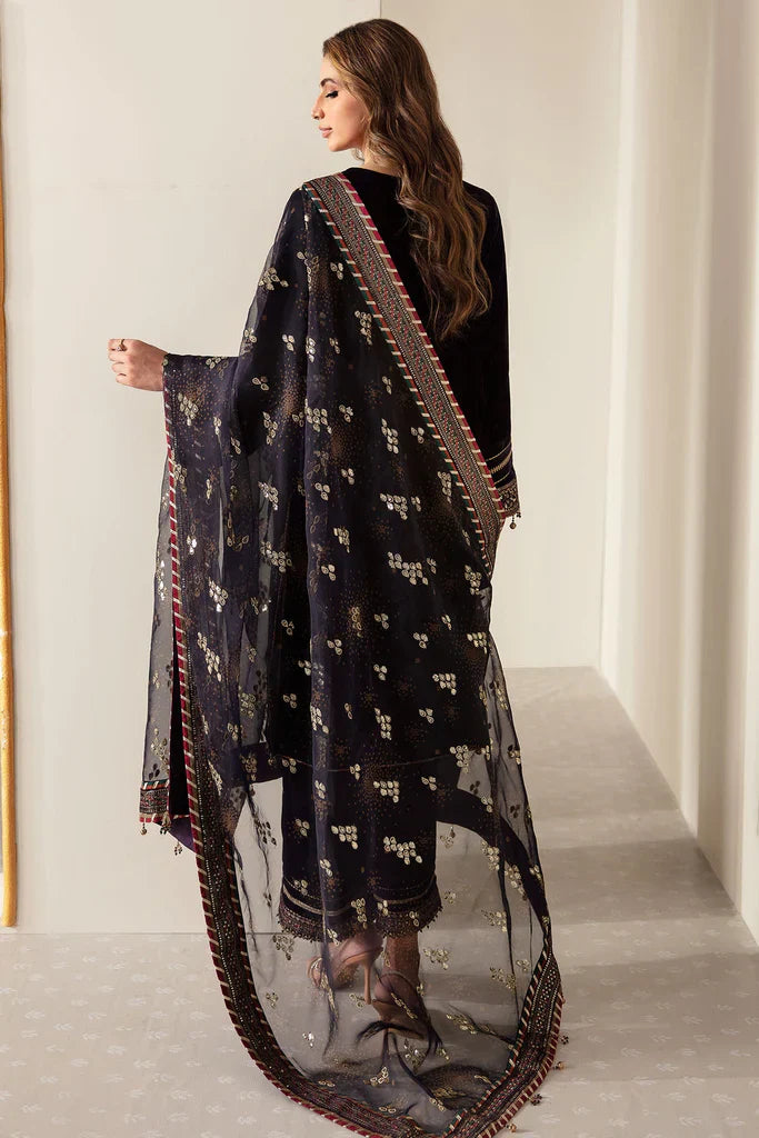 3-Piece Embroidered Velvet Suit Embroidered Organza Dupatta - 1024