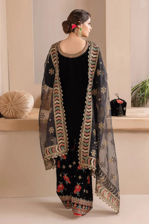 3PC Embroidered Velvet Dress With Organza embroidered Dupatta - 1012