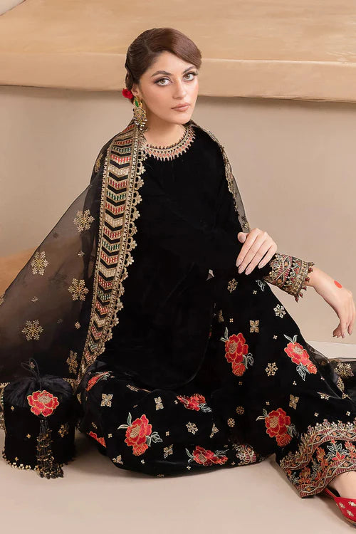 3PC Embroidered Velvet Dress With Organza embroidered Dupatta - 1012