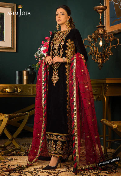 3piece Embroidered Velvet dress - 1034