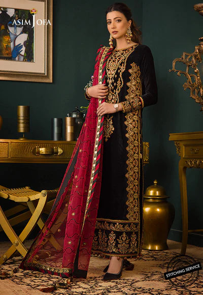 3piece Embroidered Velvet dress - 1034