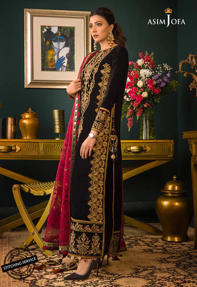 3piece Embroidered Velvet dress - 1034