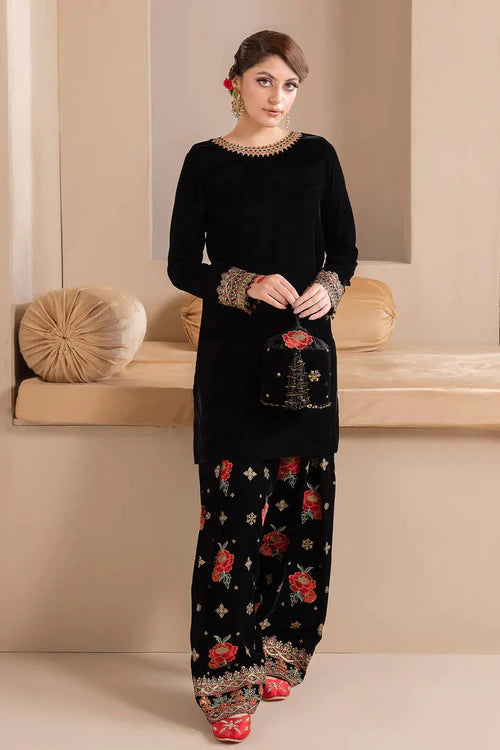 3PC Embroidered Velvet Dress With Organza embroidered Dupatta - 1012