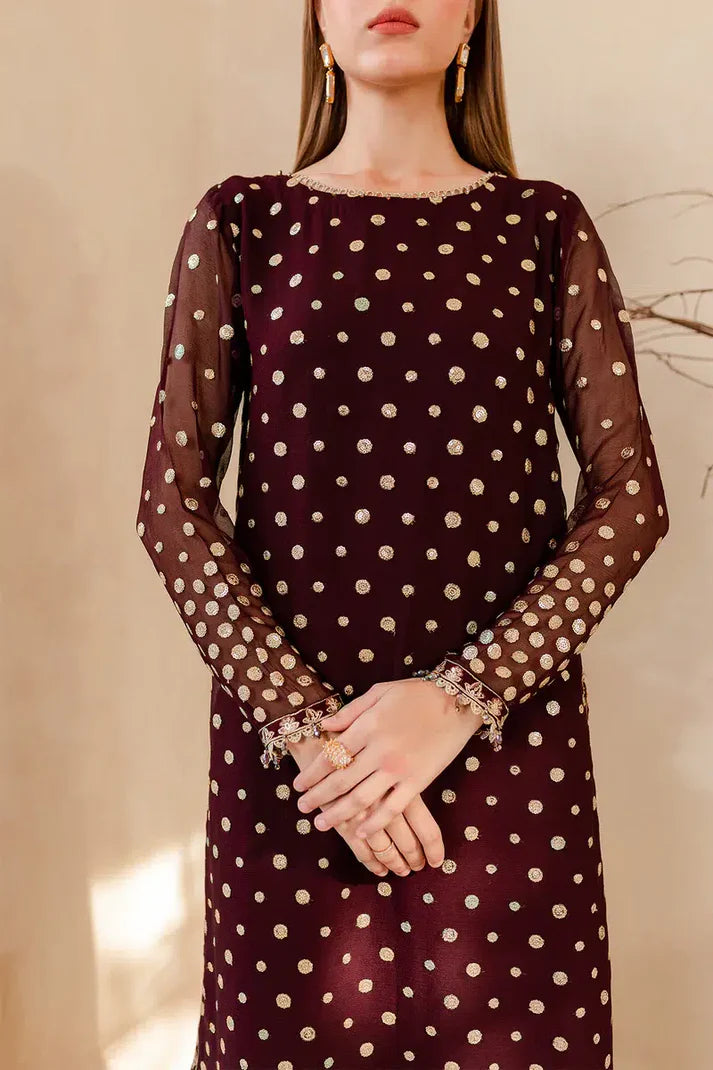 3PC Embroidered Velvet Dress With Embroidered Organza Dupatta - 1023
