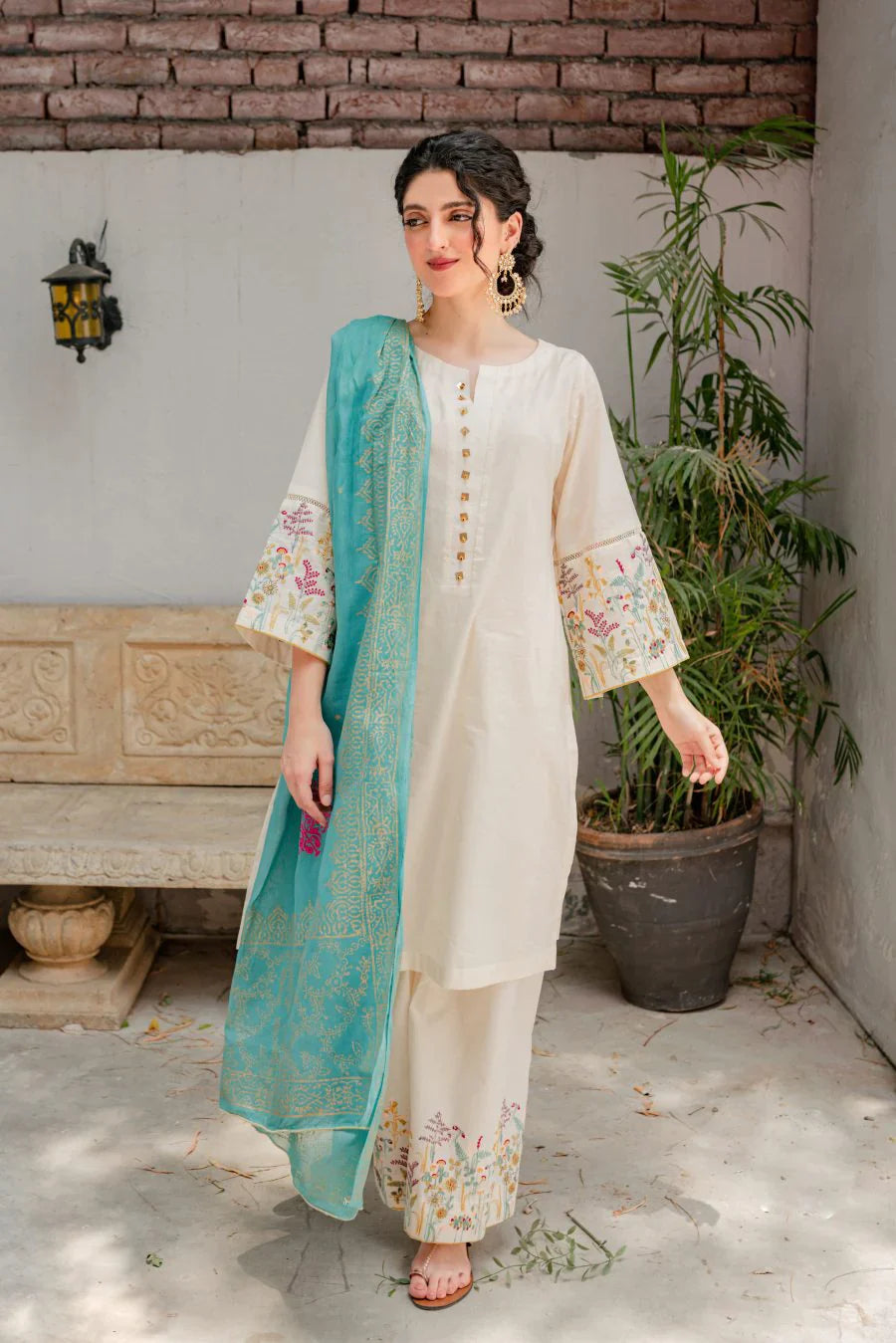 Fcc-882 off white lawn Embroidered three piece