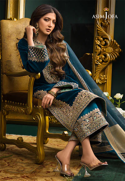 3PC Velvet Embroidered Shirt With Organza Dupatta - 1031