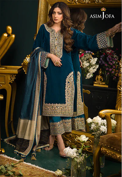3PC Velvet Embroidered Shirt With Organza Dupatta - 1031