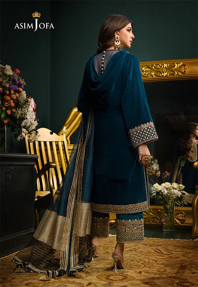 3PC Velvet Embroidered Shirt With Organza Dupatta - 1031