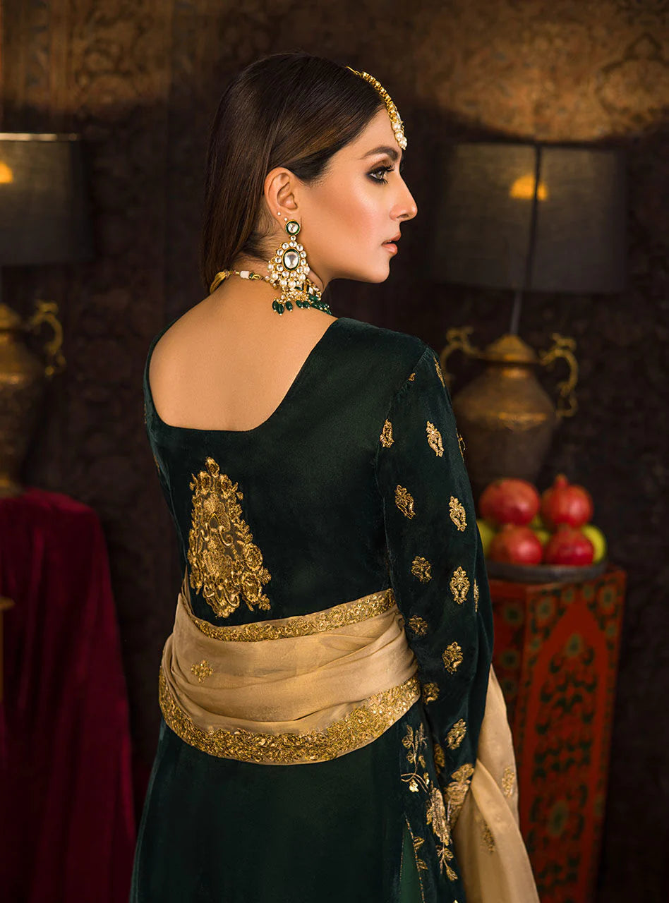 3 PC Velvet Embroidered Shirt With Organza Embroidered Dupatta - 1007