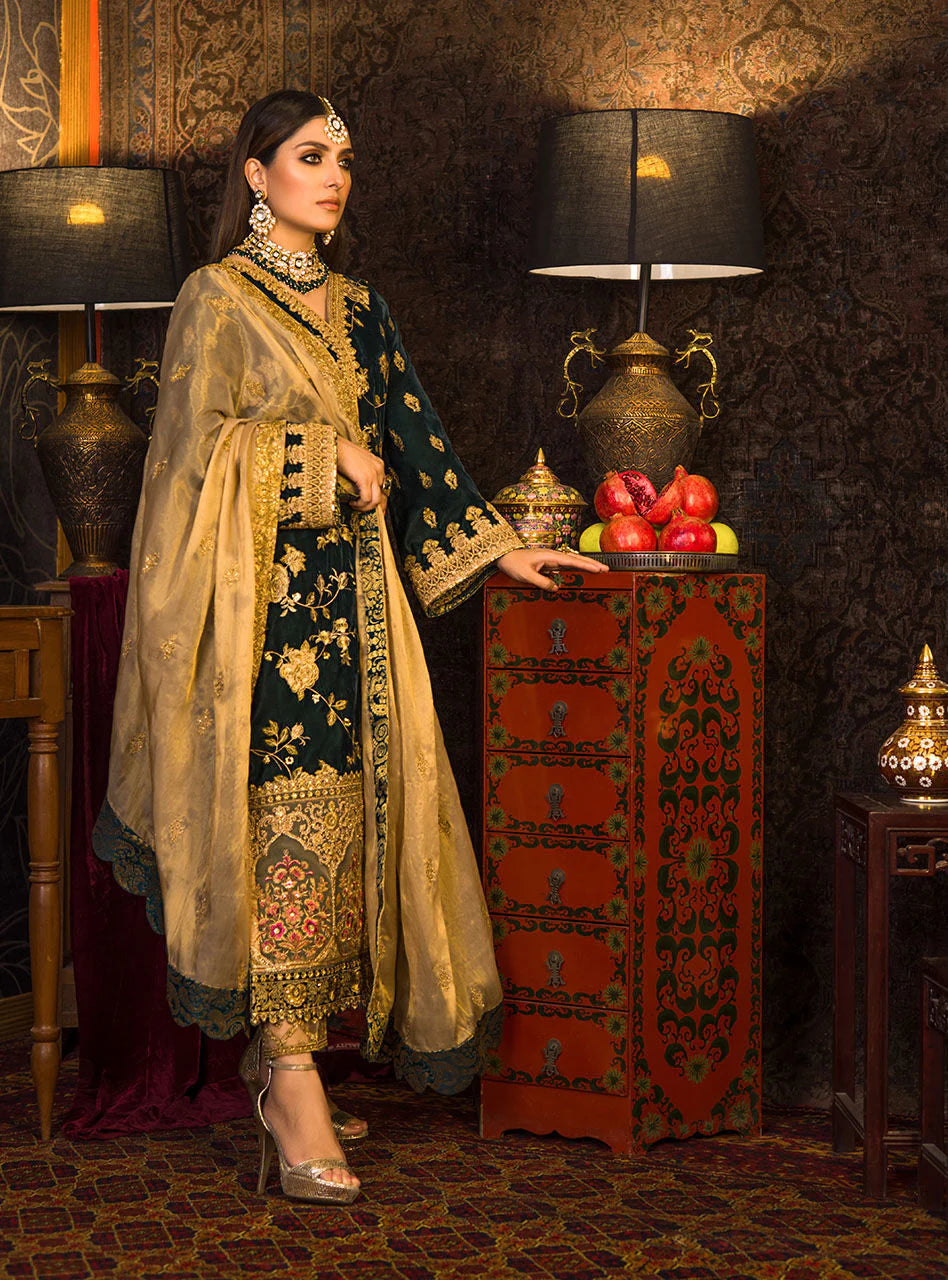 3 PC Velvet Embroidered Shirt With Organza Embroidered Dupatta - 1007