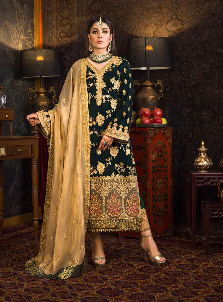 3 PC Velvet Embroidered Shirt With Organza Embroidered Dupatta - 1007
