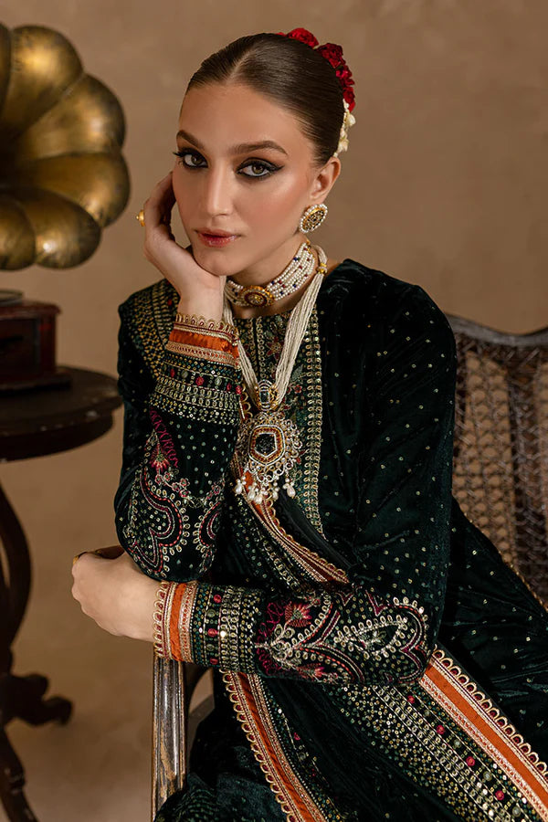 3piece Embroidered Velvet Dress - 1016