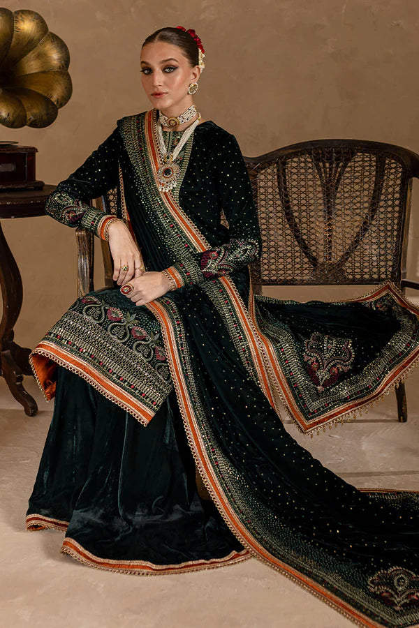3piece Embroidered Velvet Dress - 1016