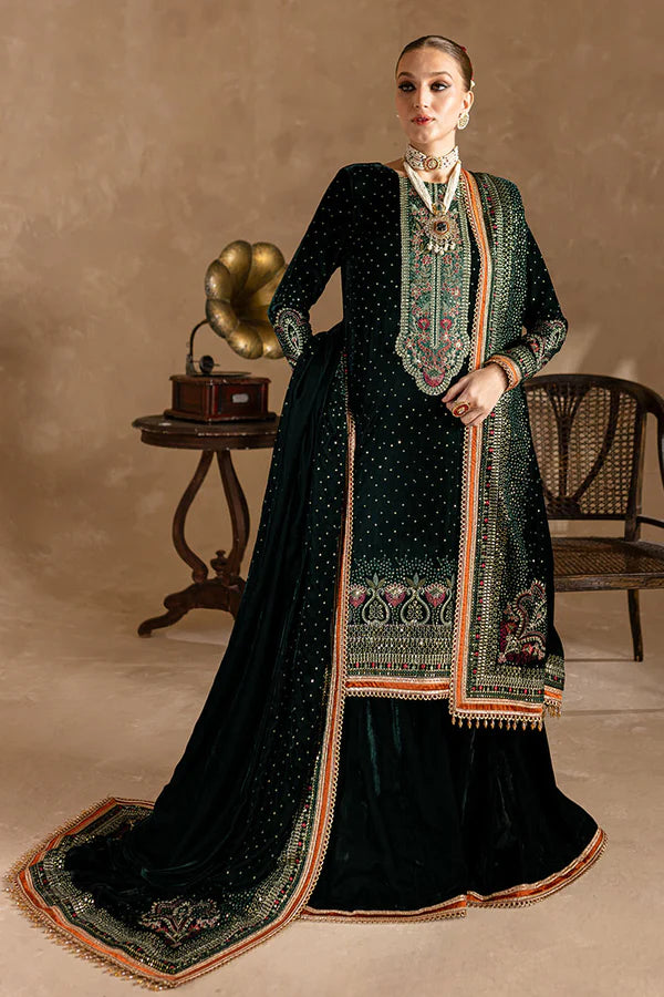 3piece Embroidered Velvet Dress - 1016