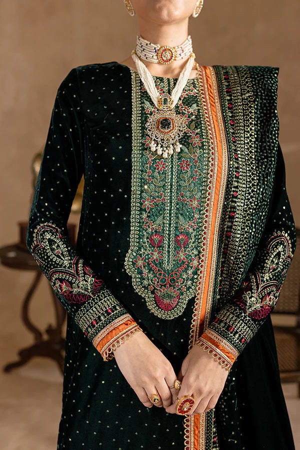 3piece Embroidered Velvet Dress - 1016