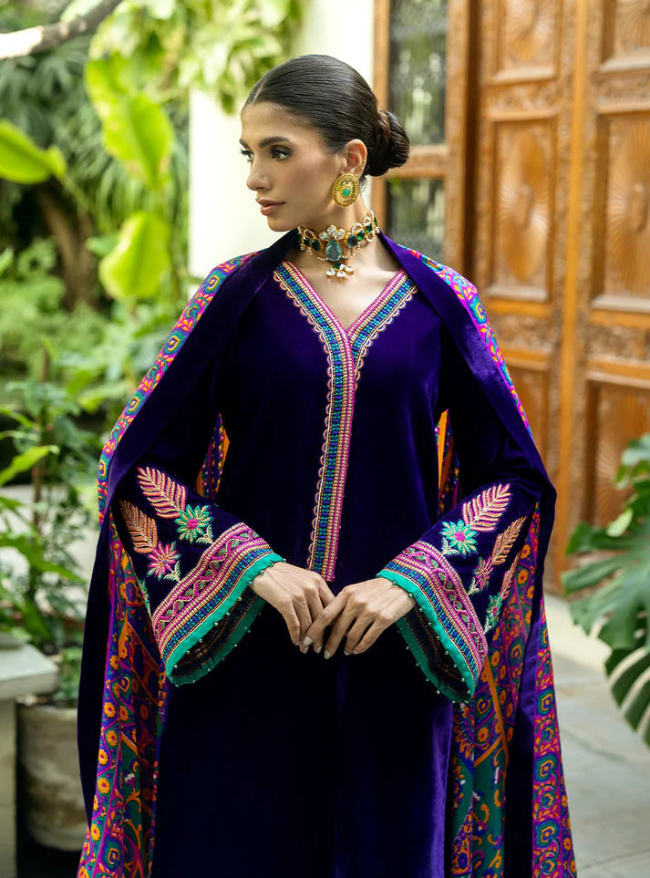 3piece Embroidered Velvet Dress - 1017