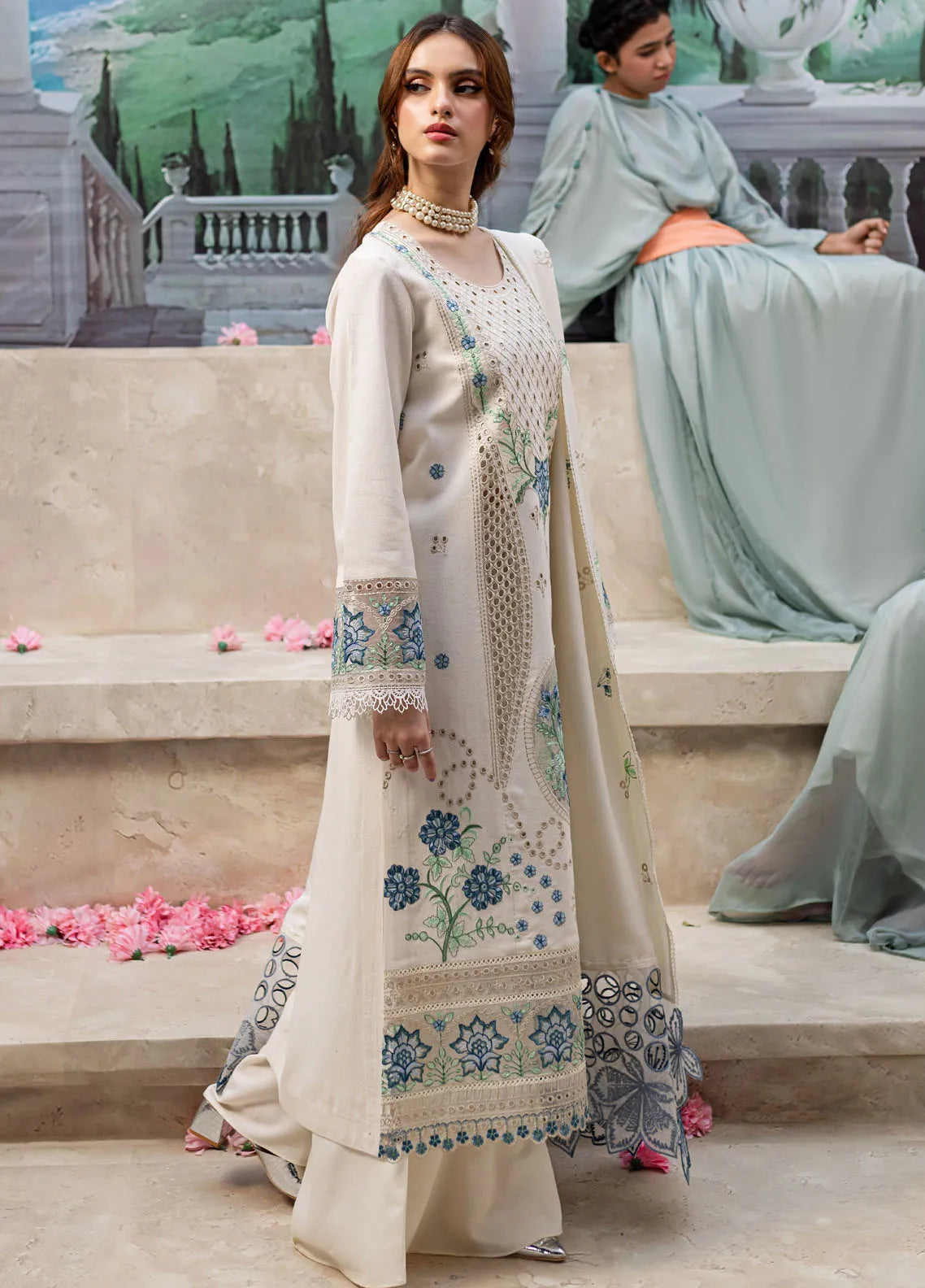 Qalamkar Embroidered Chikenkari Lawn Three Piece QL-110