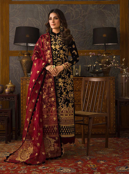 3PC Velvet Embroidered Shirt With Organza Embroidered Dupatta - 1030