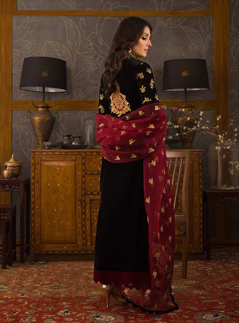 3PC Velvet Embroidered Shirt With Organza Embroidered Dupatta - 1030