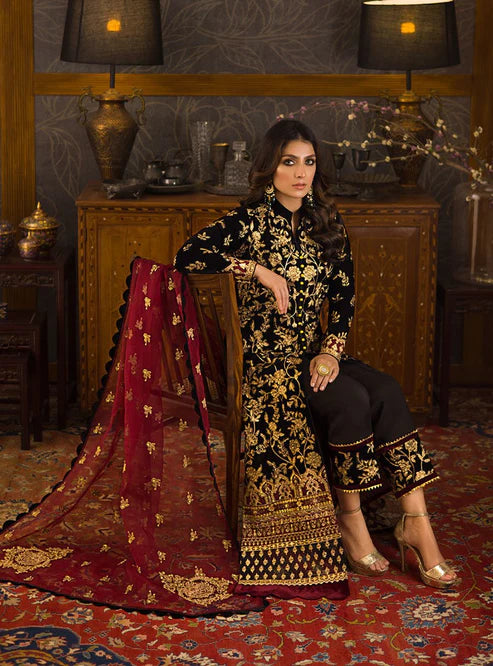 3PC Velvet Embroidered Shirt With Organza Embroidered Dupatta - 1030