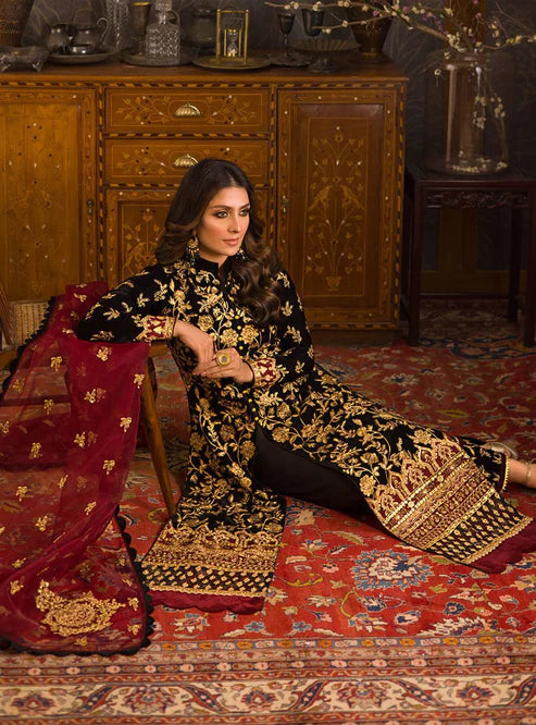 3PC Velvet Embroidered Shirt With Organza Embroidered Dupatta - 1030