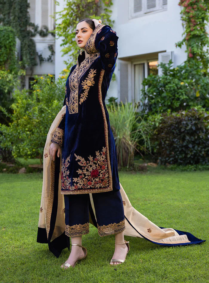 3 Piece Embroidered Velvet Dress - 1010