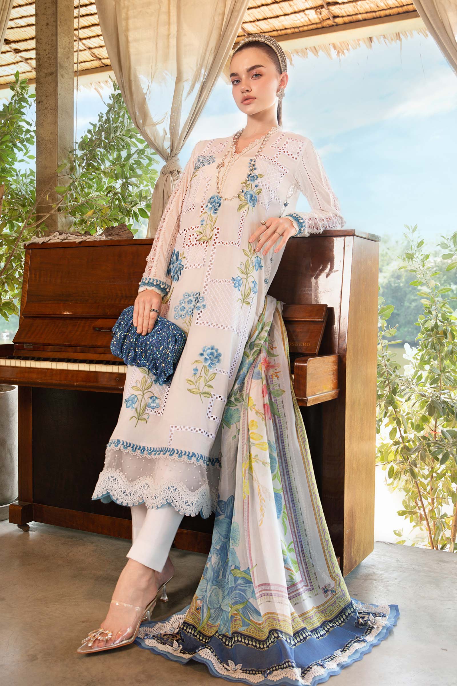 Maria B Chikenkari Embroidered lawn Three Piece MB-0126