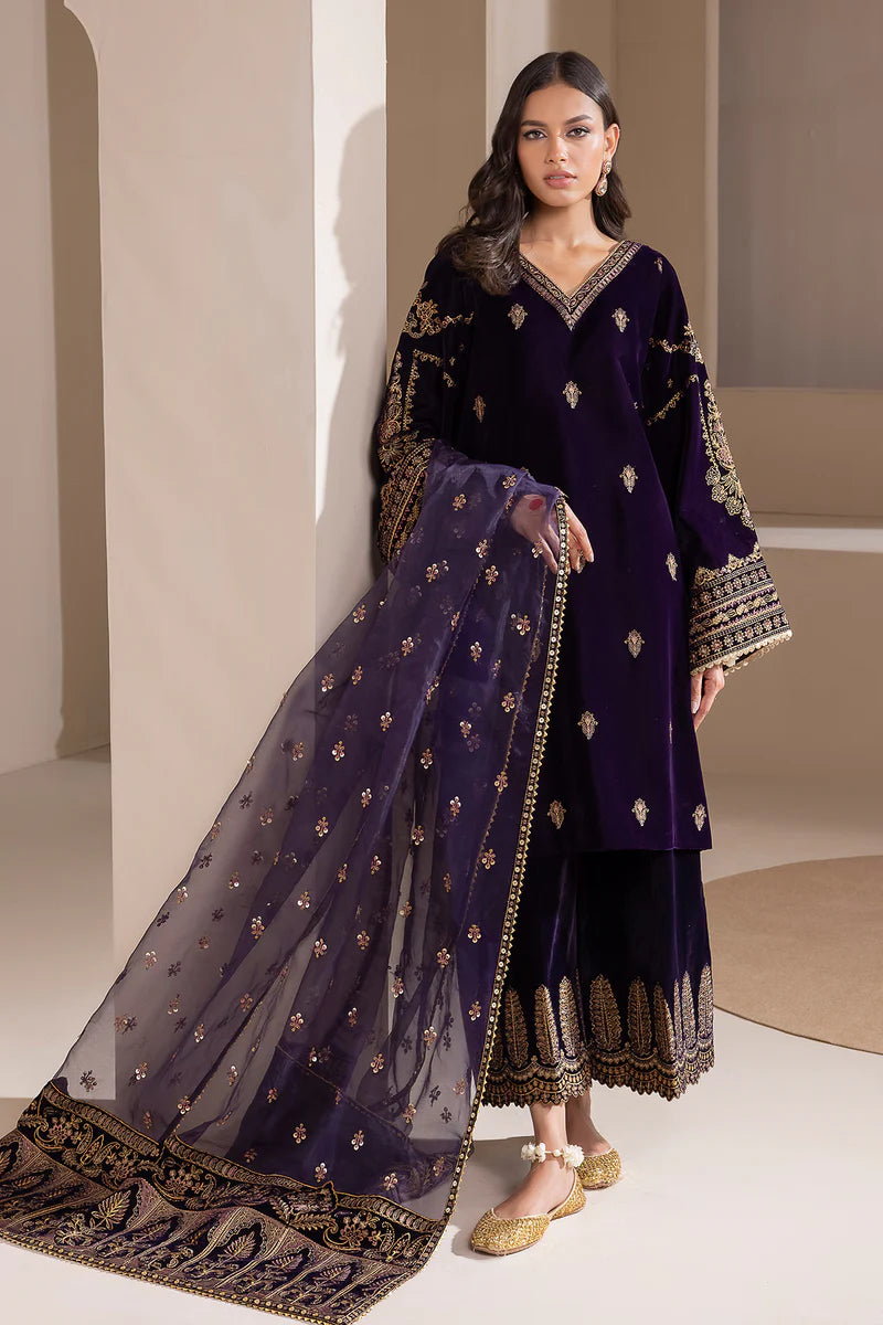 3piece Embroidered Velvet Dress - 1015