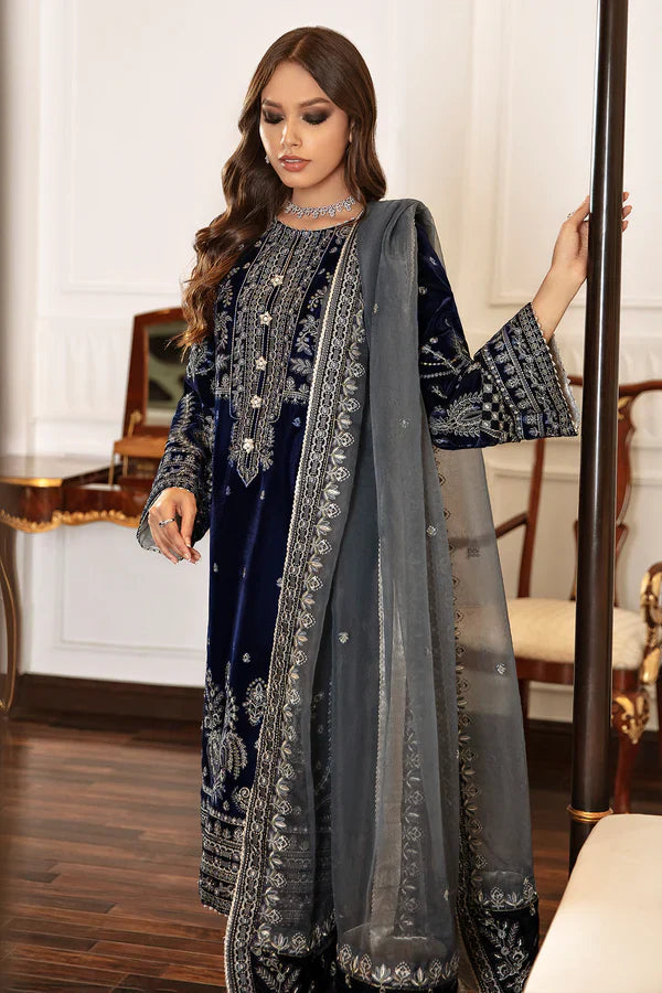 3PC Velvet Embroidered Dress - 1014