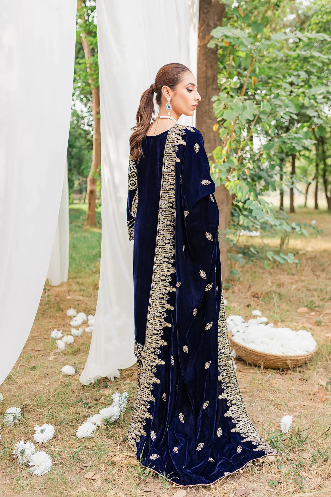3PC Velvet Embroidered Dress With Velvet Embroidered Shawl - 1020