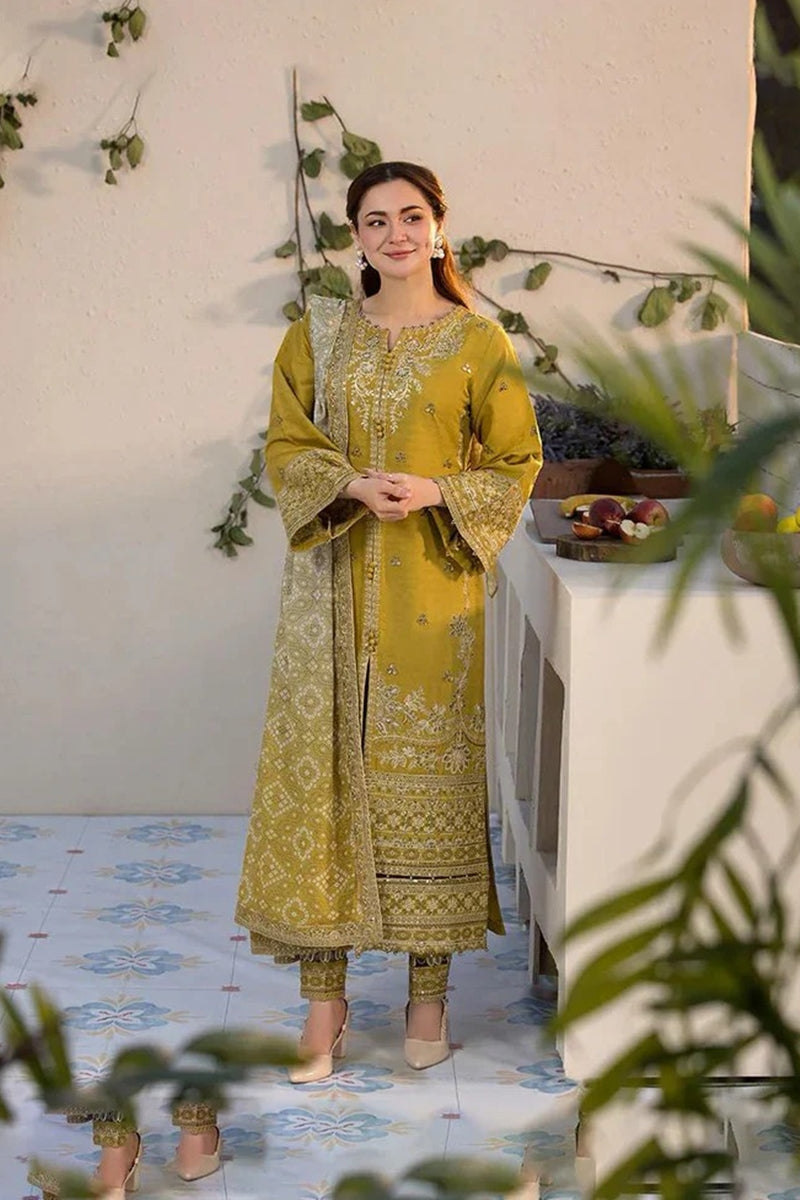 laam Embroidered lawn Three Piece Lemon laam-44
