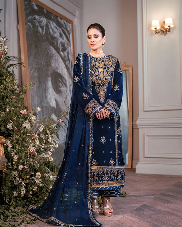 3PCs Embroidered Velvet With Embroidered Chiffon Dupatta - 1028