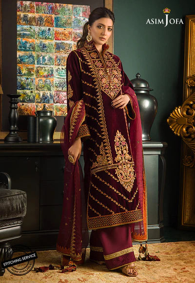 3piece suit Embroidered Velvet - 1035