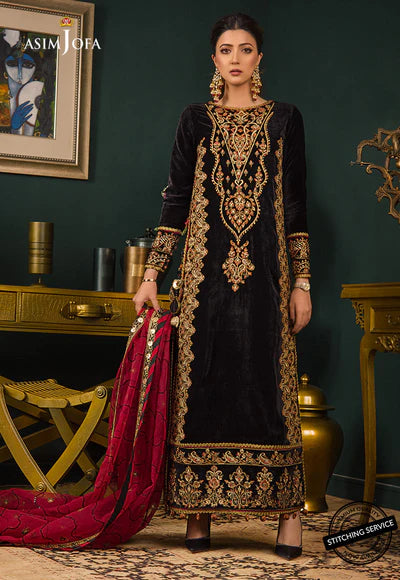 3piece Embroidered Velvet dress - 1034