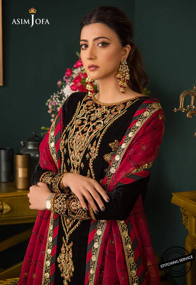 3piece Embroidered Velvet dress - 1034