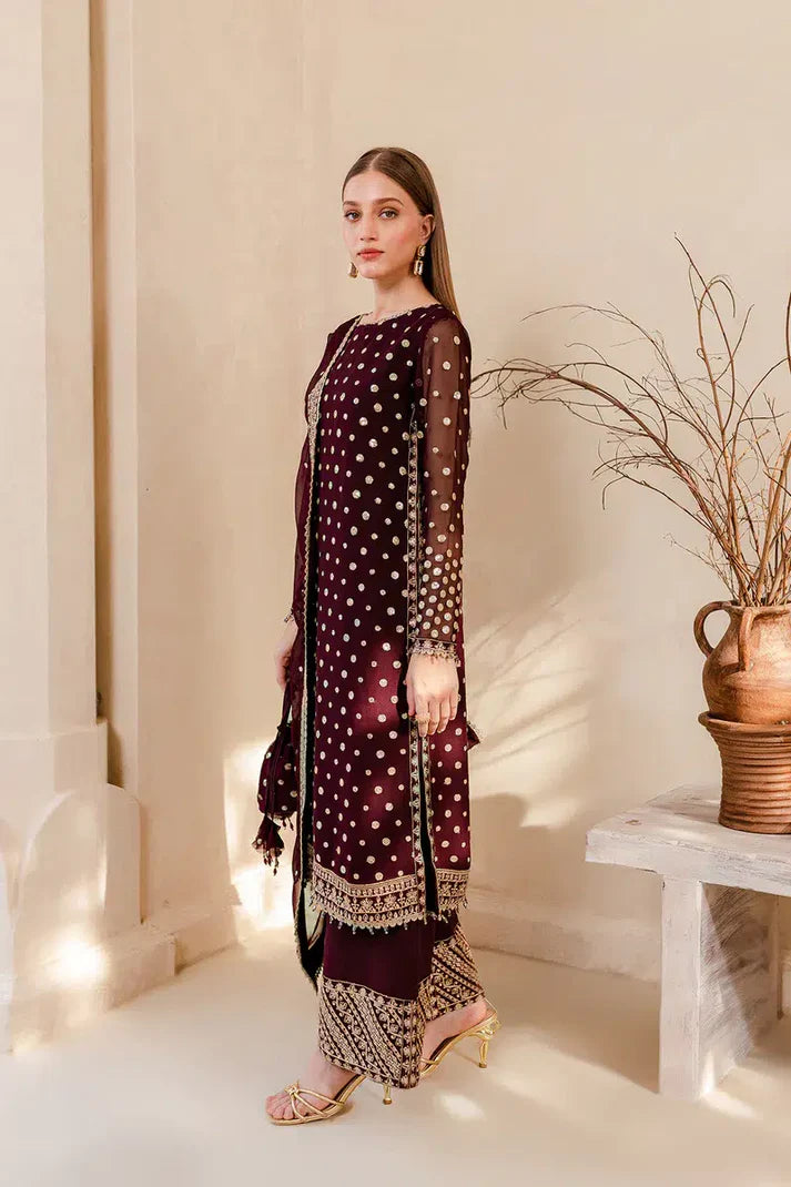 3PC Embroidered Velvet Dress With Embroidered Organza Dupatta - 1023